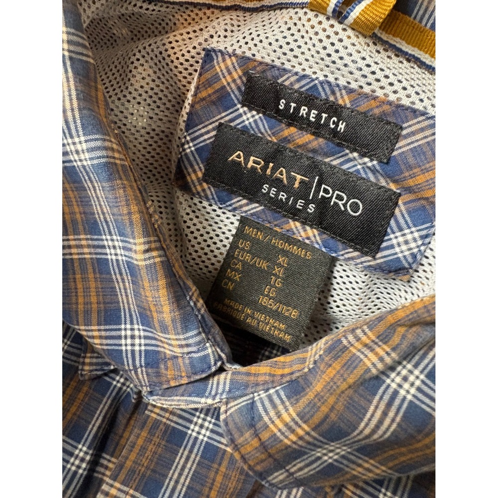Ariat Pro Series Shirt Mens XL Blue Brown Plaid Stretch Long Sleeve Excellent - Picture 3 of 14